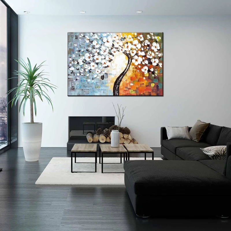 

Flower Tree Oil on Canvas Painting Abstract Art Mural House 60 x 90Cm Unframed