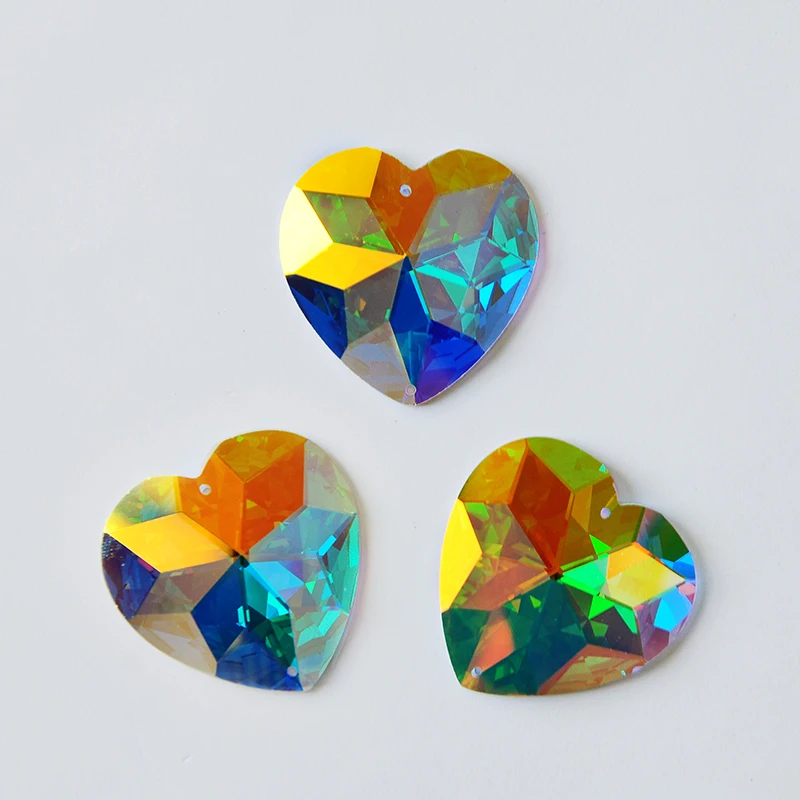 2202TH 40mm Crystal AB Heart Sew On Rhinestones Glass Sew On Stones