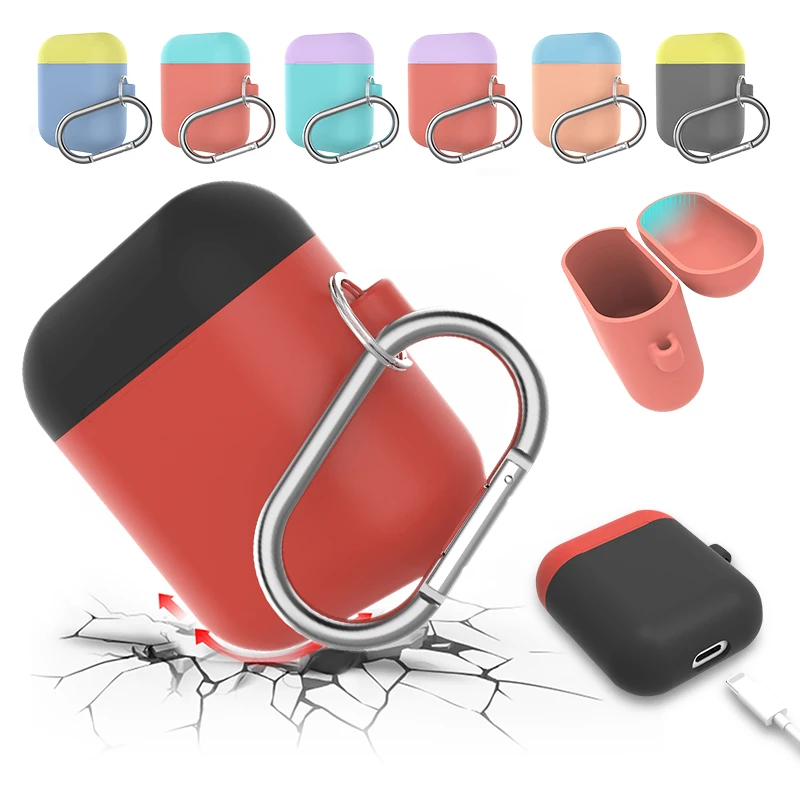 

For Airpods Case Silicone Earphone Case For Apple Airpods Earphones Cover Pouch Headphone Cases With Buckle Splice Color