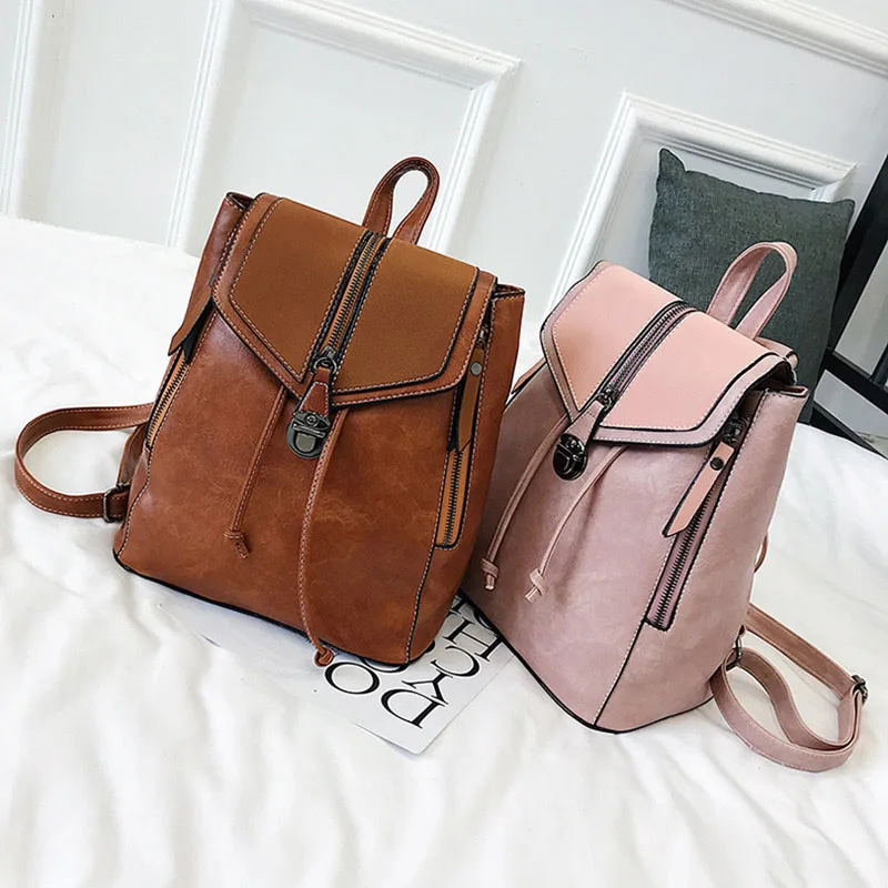  Vintage Matte Leather Women Backpacks High Quality Multifunctional Shoulder Bag Female Girls Backpa - 32903373545