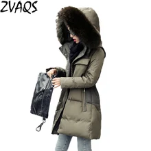 Зимняя куртка женская Средняя длинная армейская зеленая куртка большой натуральный енот меховой воротник с капюшоном Военная женская пуховая парка тонкая YM487
