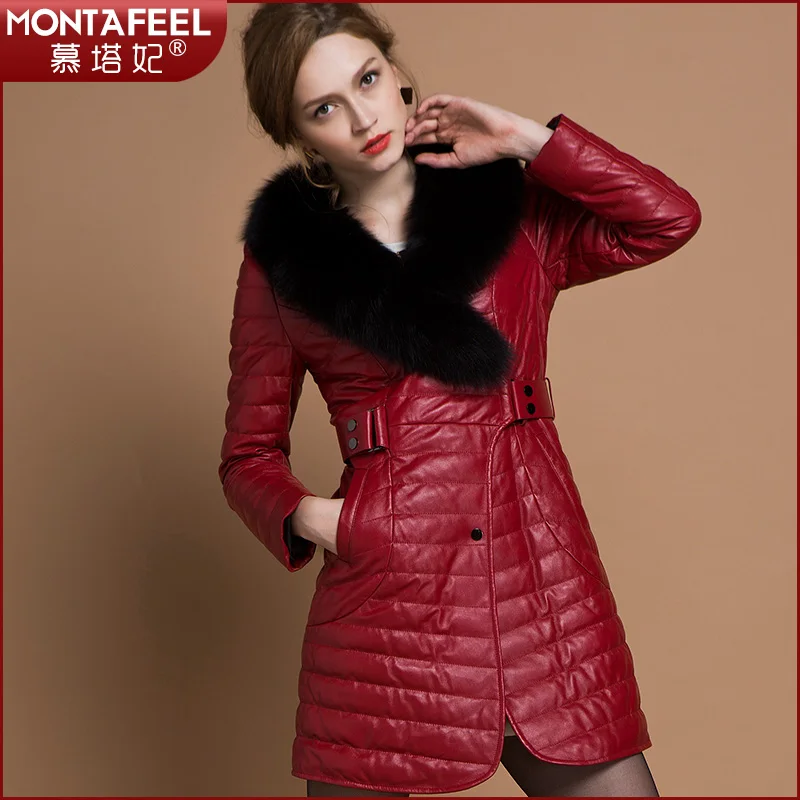 

Fox fur genuine sheepskin leather down coat female long design genuine leather clothing mw1259