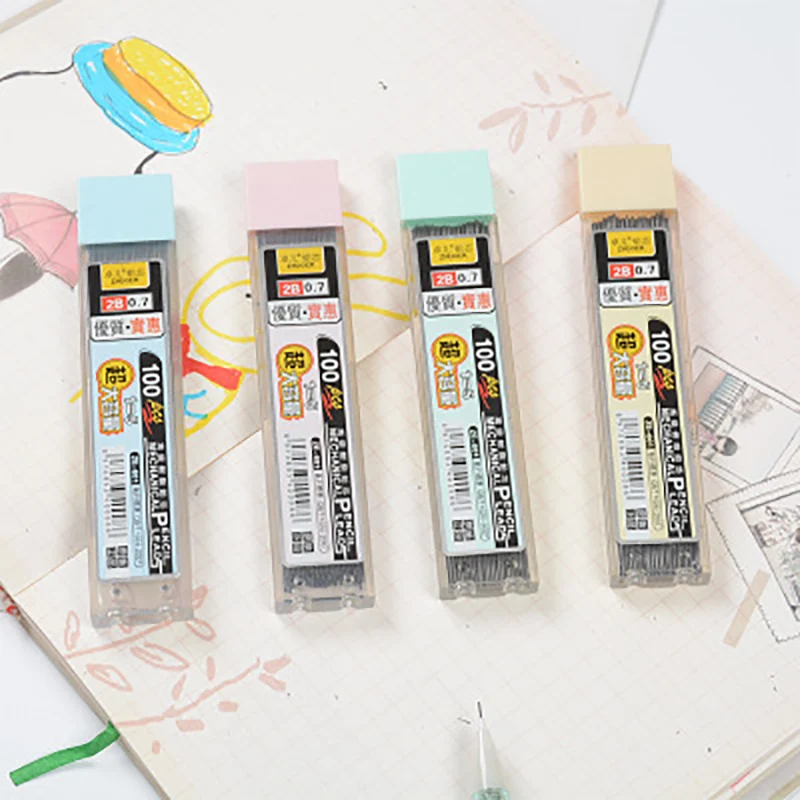 

100Pcs/Box Graphite Lead 2B Mechanical Pencil Refill Plastic Automatic replace Pencil Lead 0.5,0.7school office supplies planner