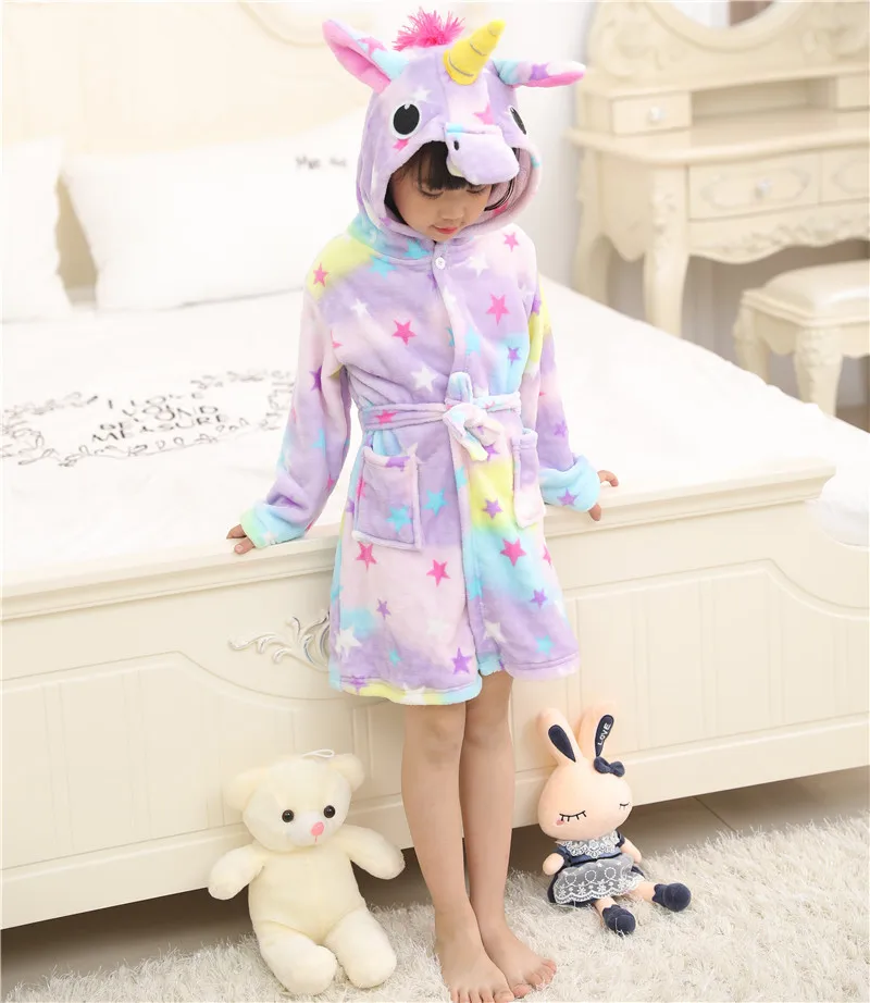 Детская одежда; халаты для маленьких мальчиков и девочек; пижамы с единорогом из мультфильма; фланелевые детские полотенца; пляжная детская одежда для сна; банный Халат - Цвет: purple