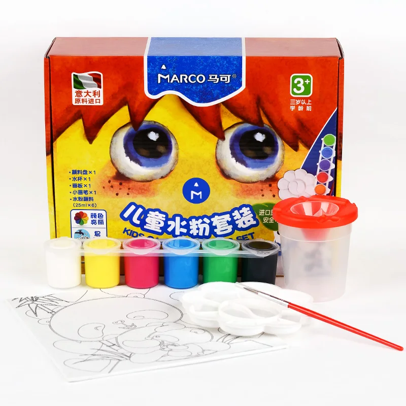 

Marco 1730 Safe Non-toxic Children Drawing Gouache Paint Set Washable 6 Colors Watercolor Paints for Kids Art Supplies