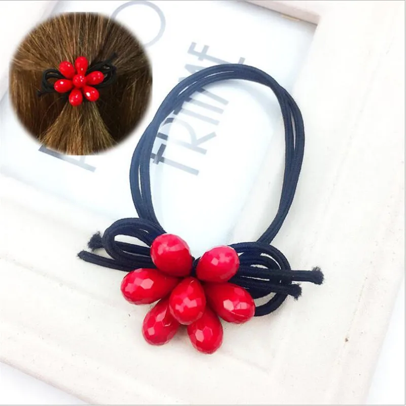 

1PCS China Red Flowers Elastic Hair Bands Toys For Girls Handmade Bow Headband Scrunchy Kids Hair Accessories For Womens 2018