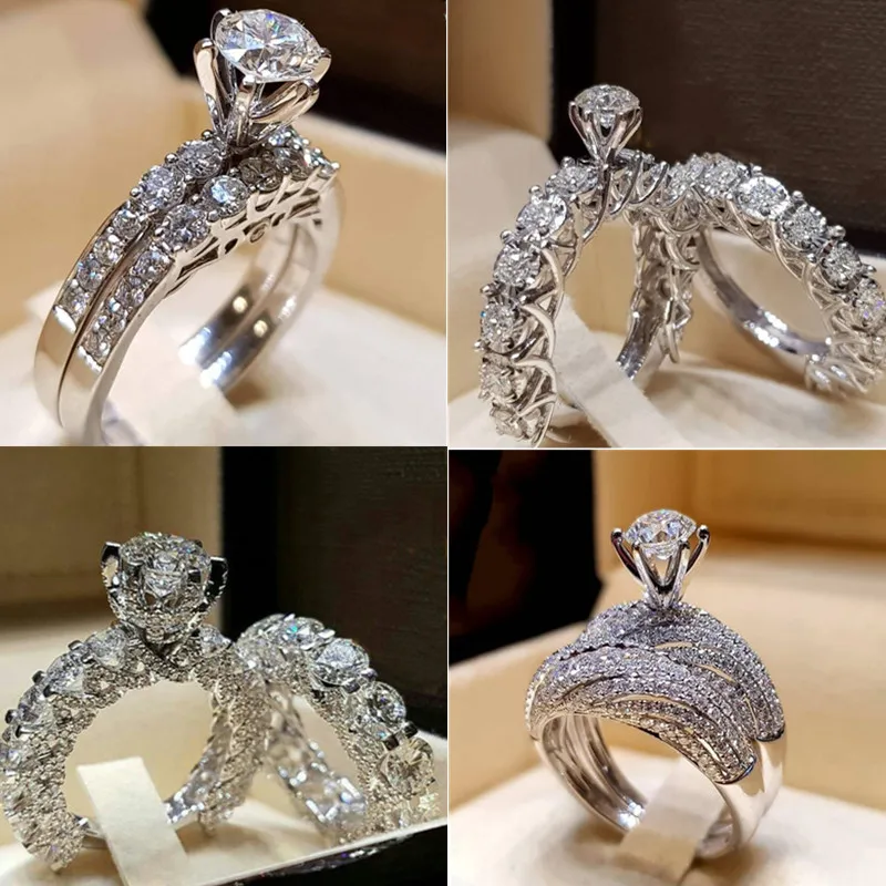 FT-Ring Art Deco Jewelry White Zircon Jewelry Silver Color Ring For Women Party Wedding Rings