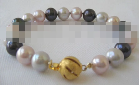 

free shipping 00939 natural multicolor round freshwater pearl bracelet - GP clasp
