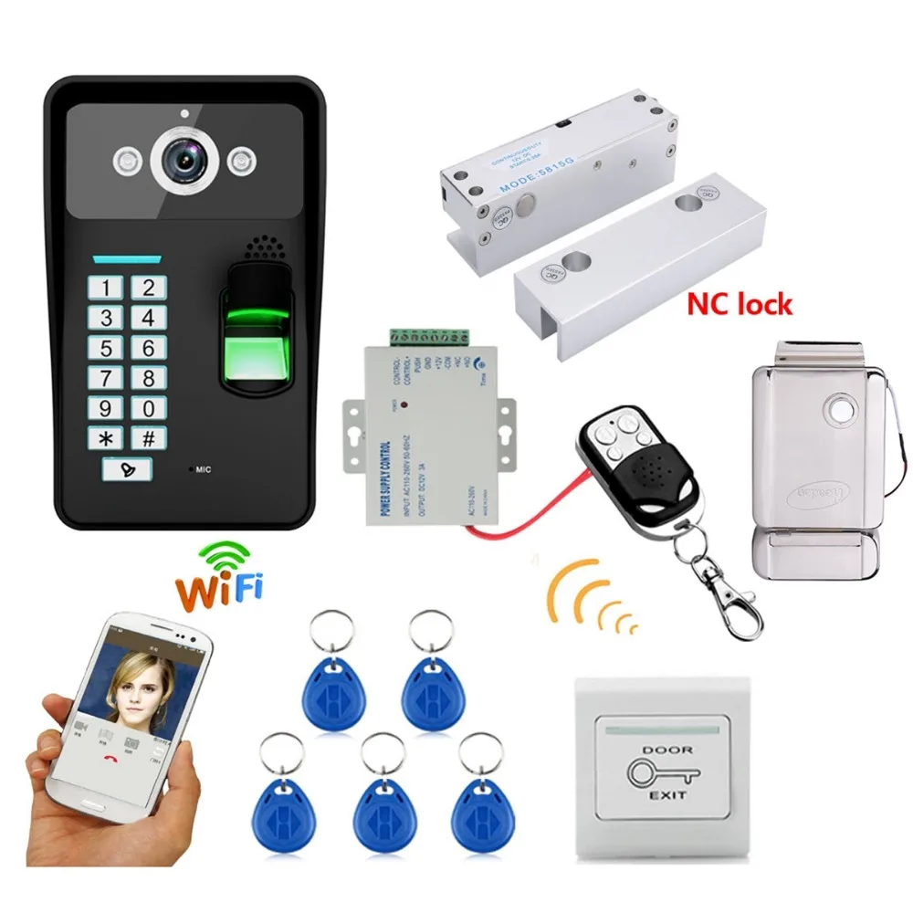

Home set HD 720P Wireless WIFI RFID Password Video Door Phone Doorbell Intercom System Night Vision + Electric Strike Lock