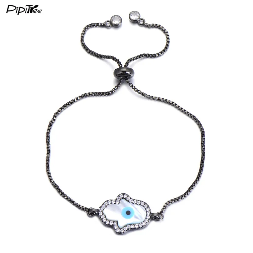 Pipitree натуральный В виде ракушки ручной Форма Шарм браслет глаз Для мужчин Для женщин ювелирные изделия ползунок цепи CZ Браслеты Мода Pulseiras