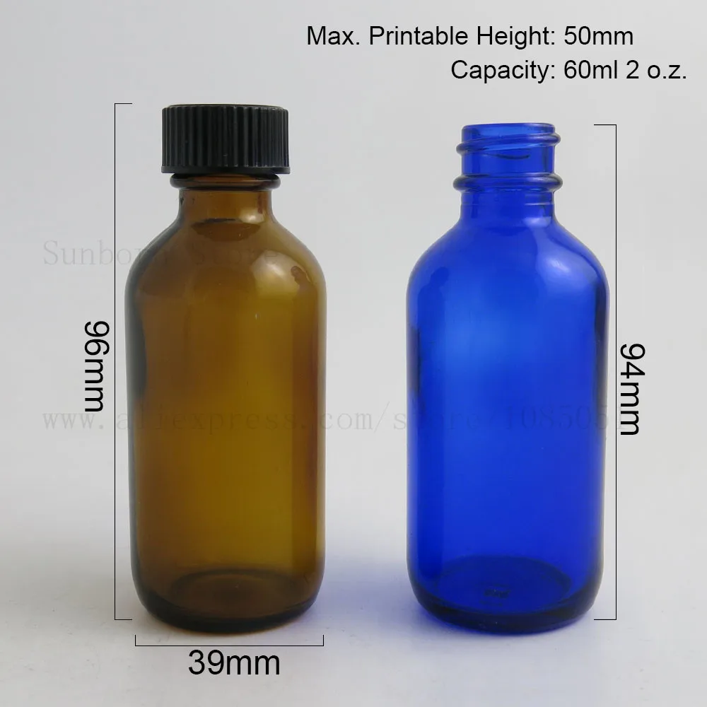 10 шт. кобальт синий прозрачная Янтарная 2 унц. 60 мл 60cc Бостон круглый стеклянный бутылка PolySeal черный феноловый конус Кепка на подкладке