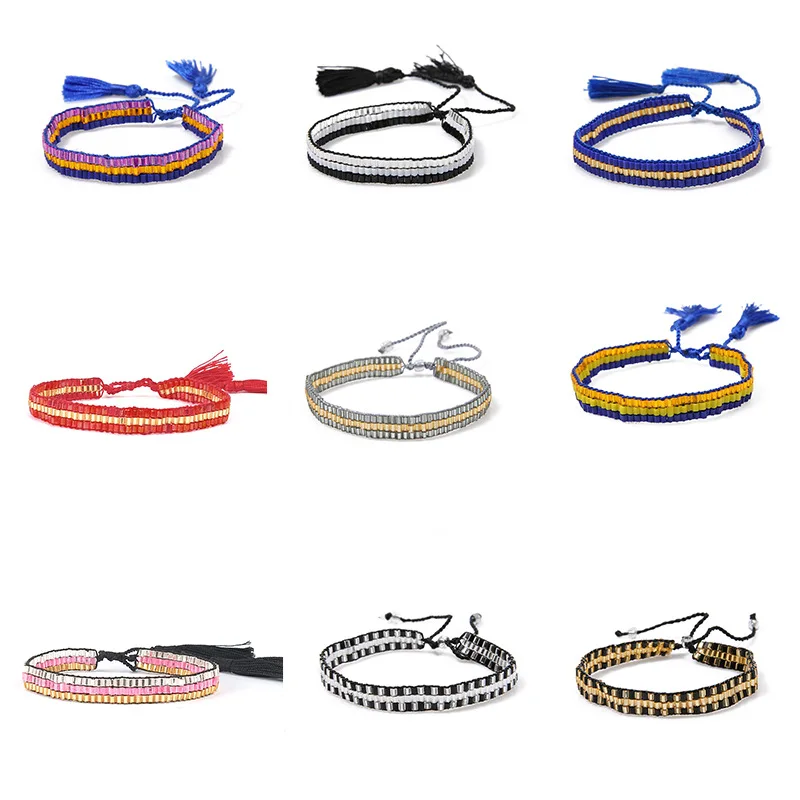 

SHINUSBOHO Statement MIYUKI Bead Cuff Bracelets for Women Mix Colored Friendship Unisex Jewelry Tassel Hand Woven Lace-up Bangle