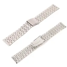 Stainless Steel Metal Strap Silver Watch Band Unisex Bracelet Double Fold Deployment Clasp Watch Buckle18 20 22mm 20 22mm silver stainless steel fold over clasp replacement solid link bracelet men wrist watch band strap 2 spring bars