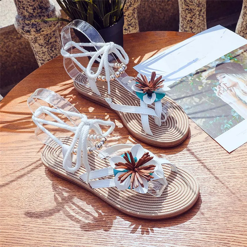 

Sagace 2018 NEW arrive Summer Women Flower Bandage Sandals Clip Toe Herringbone Sandals Beach Flat Shoes MAY 04