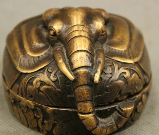 

JP S0608 Folk Chinese Pure Bronze Auspicious JiXiang Elephant Head Statue Flower Box