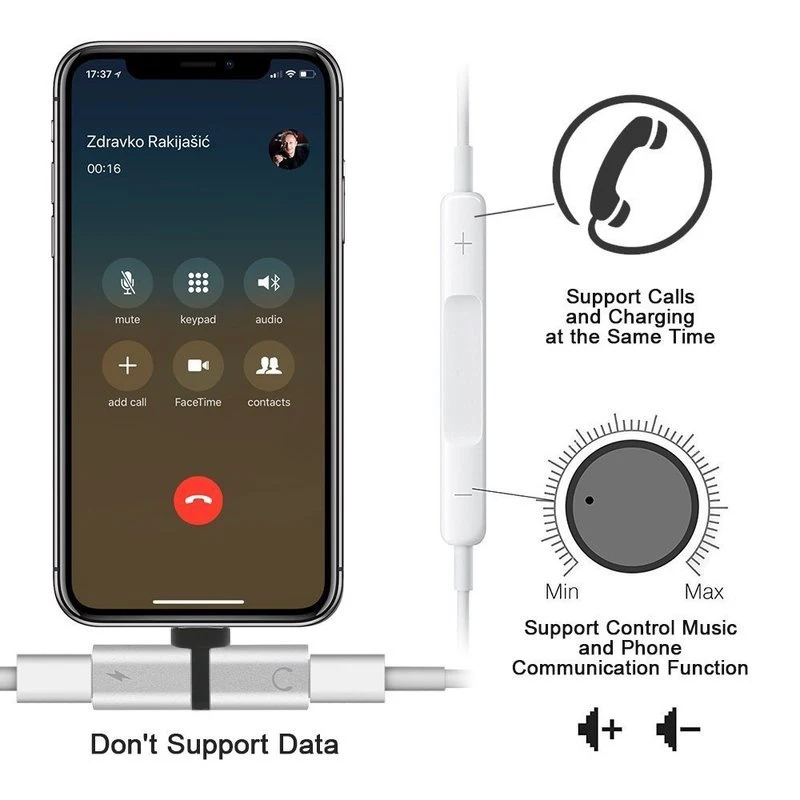 Sara NELL телефон 2 в 1 сплиттер для Lightning Аудио зарядки адаптер iPhone 7 8 Plus/X наушников