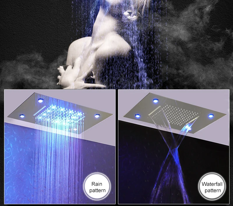 Waterfall LED Shower Faucet Set Contemporary  Bathroom Rain Shower Head  Side Spray  Large Water Flow Bath Valve (2)