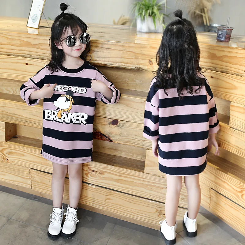 

Fall 2018 Children New Girls Stripe Bottoming Shirt Long T-shirt All-match Leisure Tops
