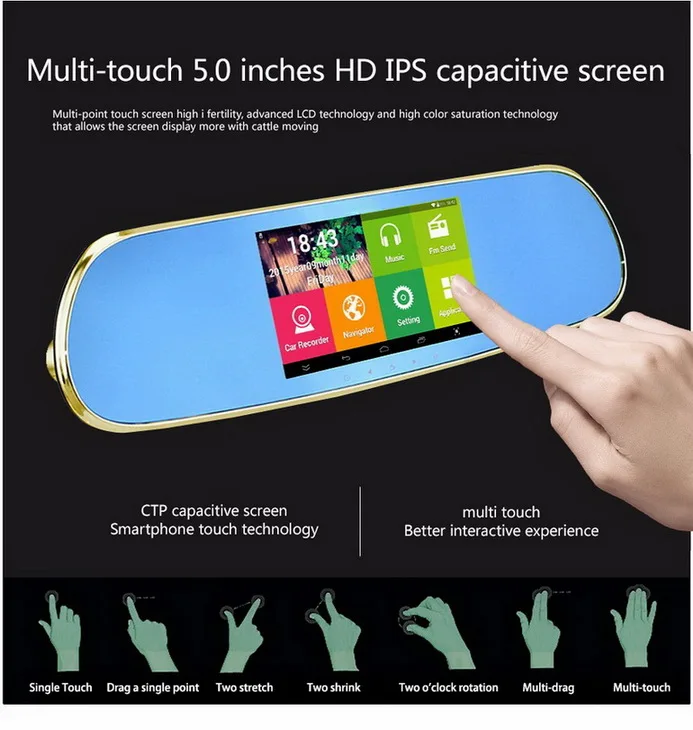 

5.0 inch parking video recorder car camera android touch rearview mirror wifi gps navigator full hd 1080p car dvr dual lens