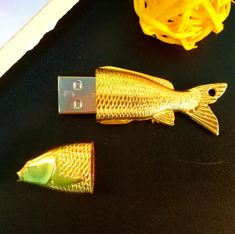 Металлическая Флешка usb 2 0 в форме золотой рыбы флеш накопитель (брелок для