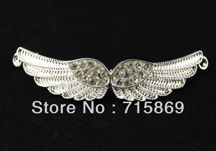 

Free Shipping 10pcs 55x12mm Silver Plated Rhinestone Angel Wing Charm Connector