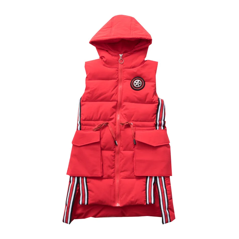 

Long Warm Vest Teenage Big Girls Winter Thick Vest Tops Waistcoats Solid Hooded Coats and Jackets