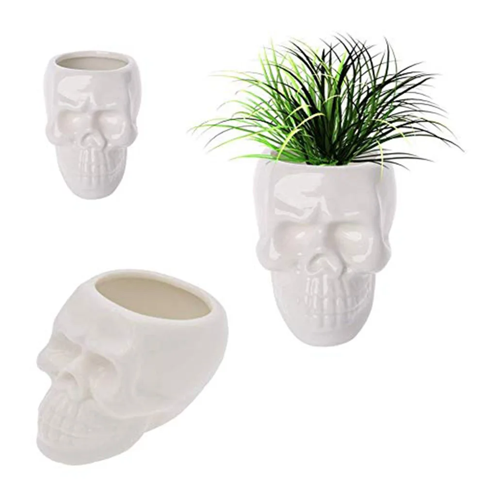 

White Ceramic Succulent Plant Pot Skull Head Modern Small Mini Flower Pots Flowerpot Desktop Decorative Bonsai Pot Vase