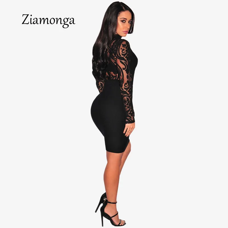 Ziamonga See Through Sexy Bodysuit Women Rompers Bodycon Jumpsuit Transparent Bodysuits Women Long Sleeve Mesh Bodysuit C2915