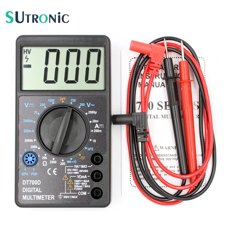 DT700D Mini Digital Multimeter Large Screen with Overload protection Buzzer Square Wave Output Ampere Voltage Ohm