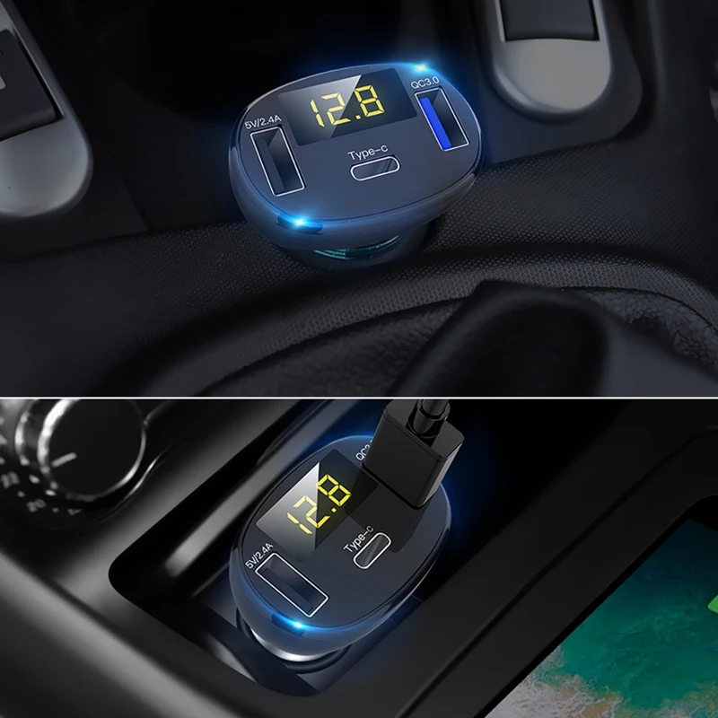 QC3.0 автомобиля Зарядное устройство прикуриватель Смарт двойной тип разъема Usb C