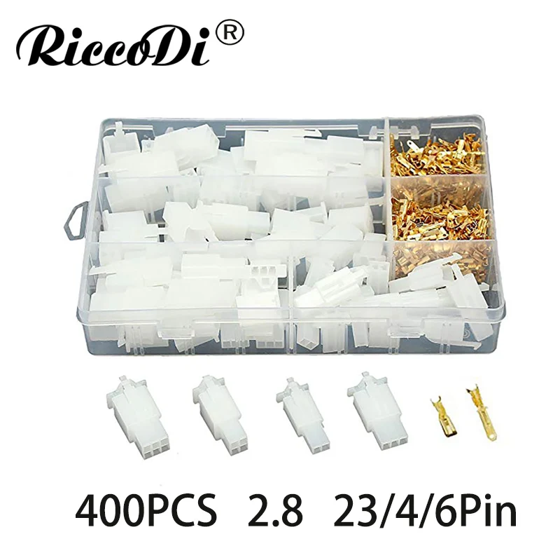 

380Pcs 2.8mm Pitch 2 3 4 6 Pin Male & Female Plug Housing and Male/female Pin Header Crimp Wire Terminals Connector Assortment