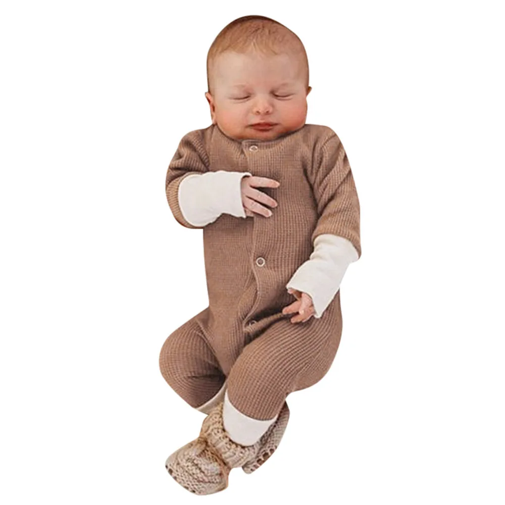 Новая модная одежда для новорожденных девочек и мальчиков, Детская Хлопковая однотонная одежда с длинными рукавами и цветочным рисунком