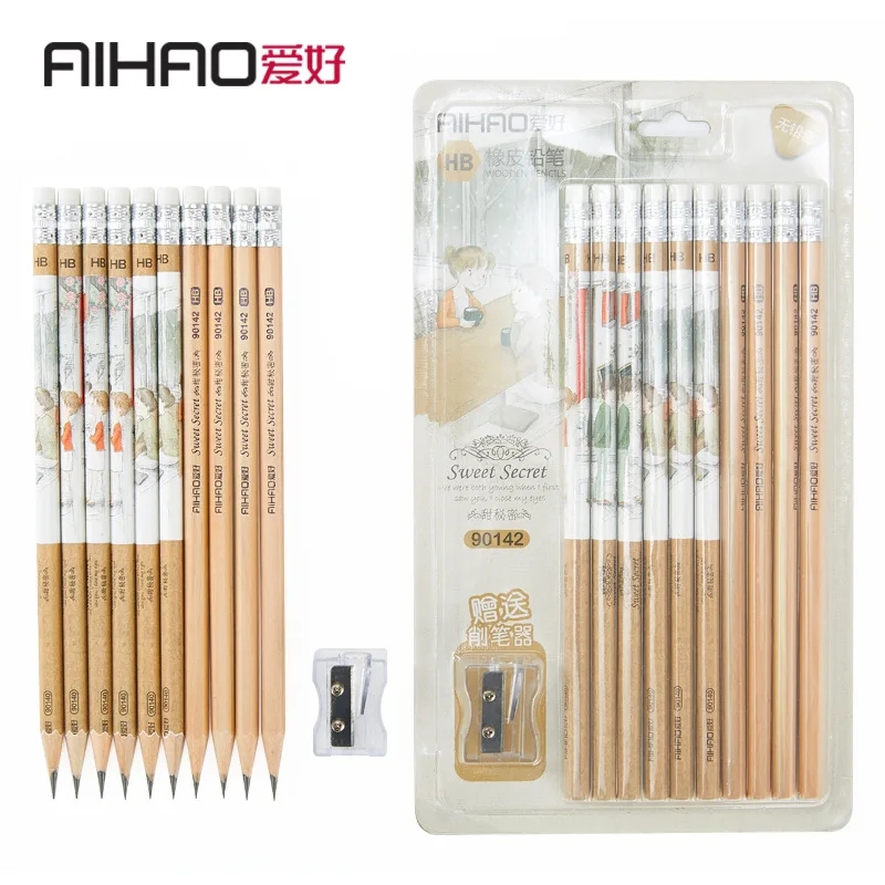 

TUNACOCO 10pcs/lot HB wooden lead pencil withpencil sharpener pencil set for school office supplies bb1710148