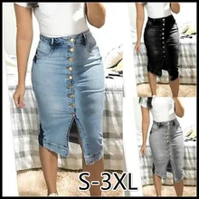 3 цвета, женская модная кнопка с высокой талией, Потертая джинсовая разорванная юбка сексуальное облегающее платье, тонкая пуговица, средняя джинсовая юбка