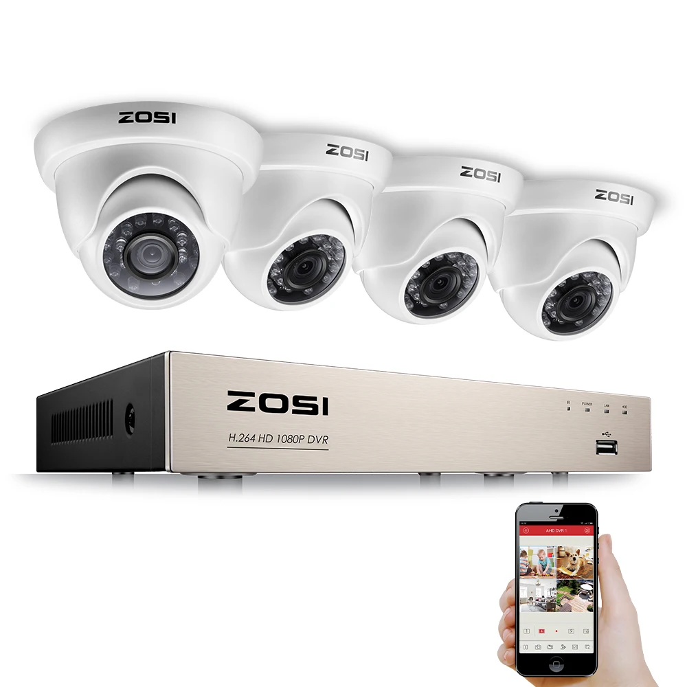 ZOSI система видеонаблюдения 1080P Full HD 4CH DVR 4 шт. 2.0MP 2000TVL цилиндрическая камера безопасности 24 шт. ИК светодиодный наружная домашняя система наблюдения