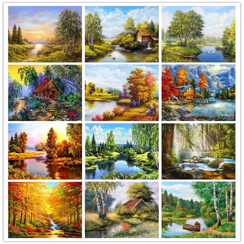 5D DIY Diamond Painting Cross Stitch Scenic Green Tree Forest Crystal Needlework Embroidery landscape Home decoration | Дом и сад