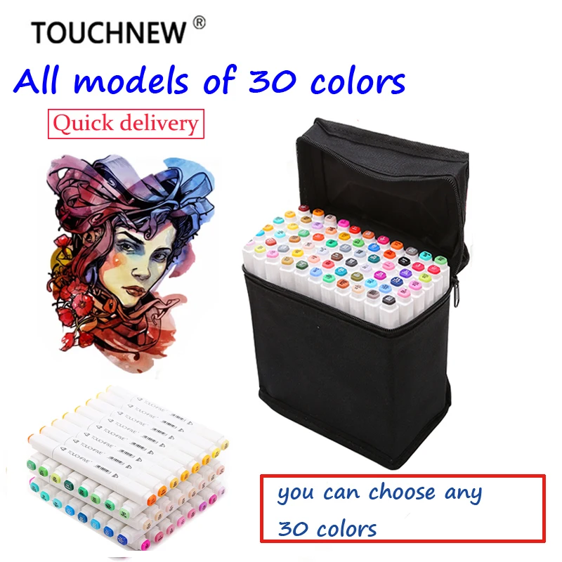 

TOUCHNEW Art Markers Choose 30 Colors Artist Dual Headed Marker Set Manga Design School Drawing Sketch Markers Pen Art Supplies