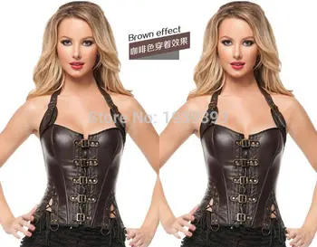 

2015 women winter black friday corsets corpetes e espartilhos Coffee /Black Buckle-up Steampunk Corset cinta modeladora slim new