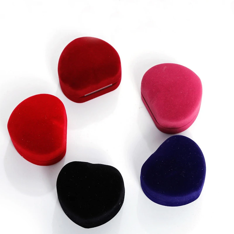 

1pc Cute Heart Shaped Velvet Ring Box Jewelry Display Storage Case Wedding Ring Valentine's Day Gift Organizer Carrying Cases