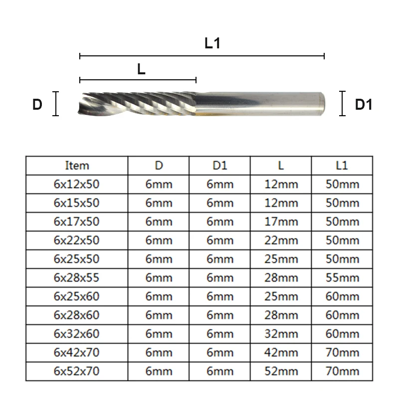 XCAN 1 шт. 6 мм хвостовик Одиночная Флейта Карбид Концевая фреза спиральная фреза прямой хвостовик ЧПУ Гравировальный Бит фреза