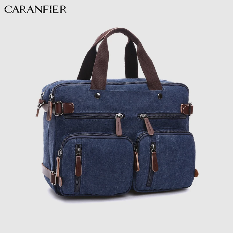 Мужской портфель CARANFIER деловая холщовая двухслойная сумка мессенджер