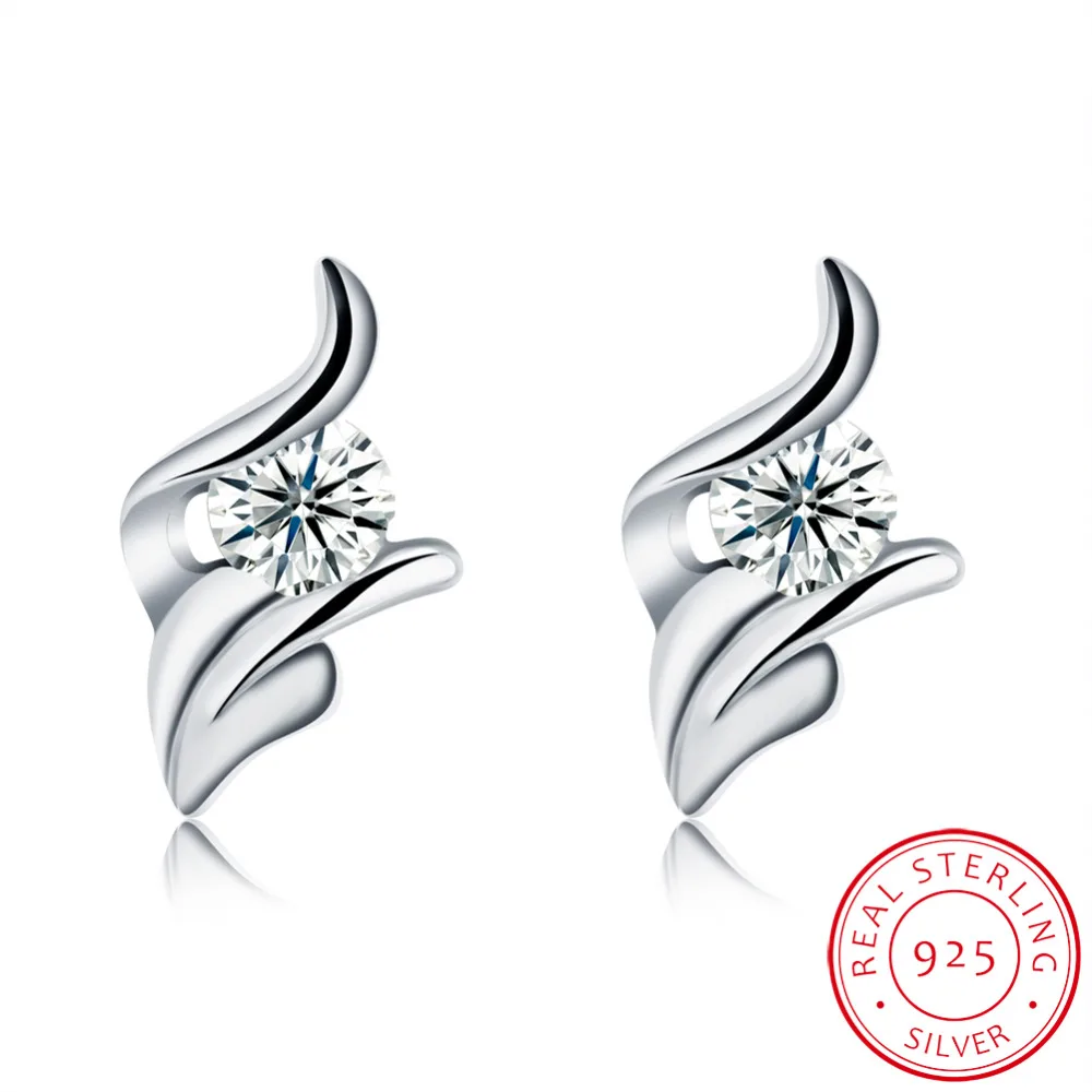 

There is silver certificate!Real Pure 925 Sterling Silver stud earrings for women Zircon earing cute jewelry Pendientes Brincos