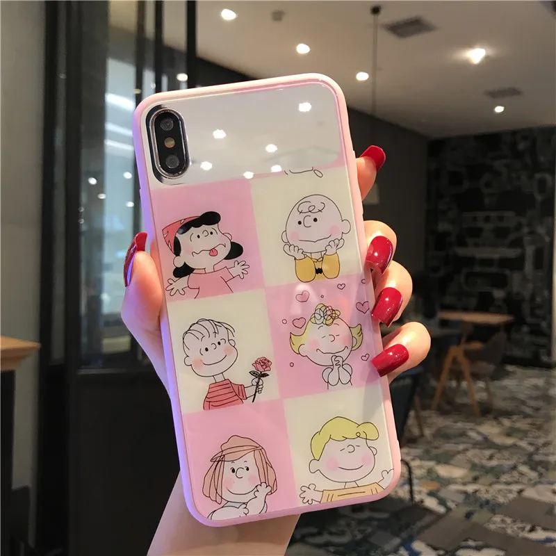 

Glossy Tempered Glass Mirror Cover for Iphone 7 Phone Case for Iphone Xr 6 6S 7 8 Plus X Xs Max Cute Cartoon Case Cover Coque