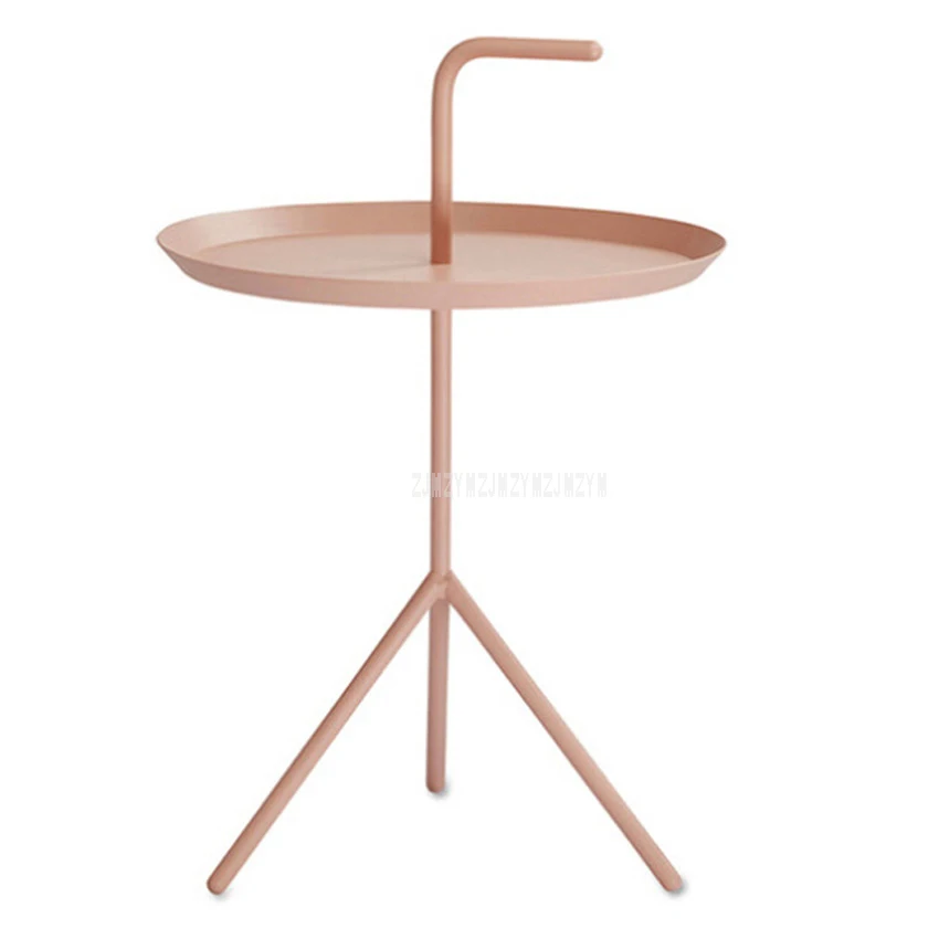 Креативный Мини Круглый Чайный журнальный столик в скандинавском стиле, металлический современный минималистичный домашний Железный столик для спальни, маленькая прикроватная тумбочка с ручкой - Цвет: S-Pink