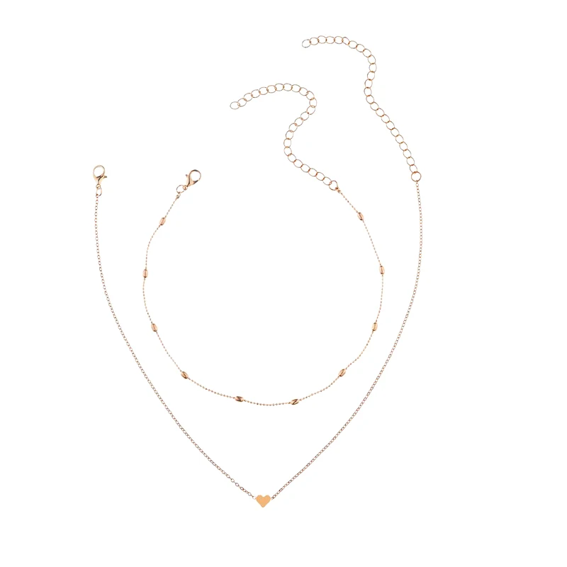 Прекрасный стиль 2 слоя «любящее сердце» регулируемое ожерелье с многослойной цепью колье Цепочки и ожерелья для подарка 2 шт./компл - Окраска металла: 63