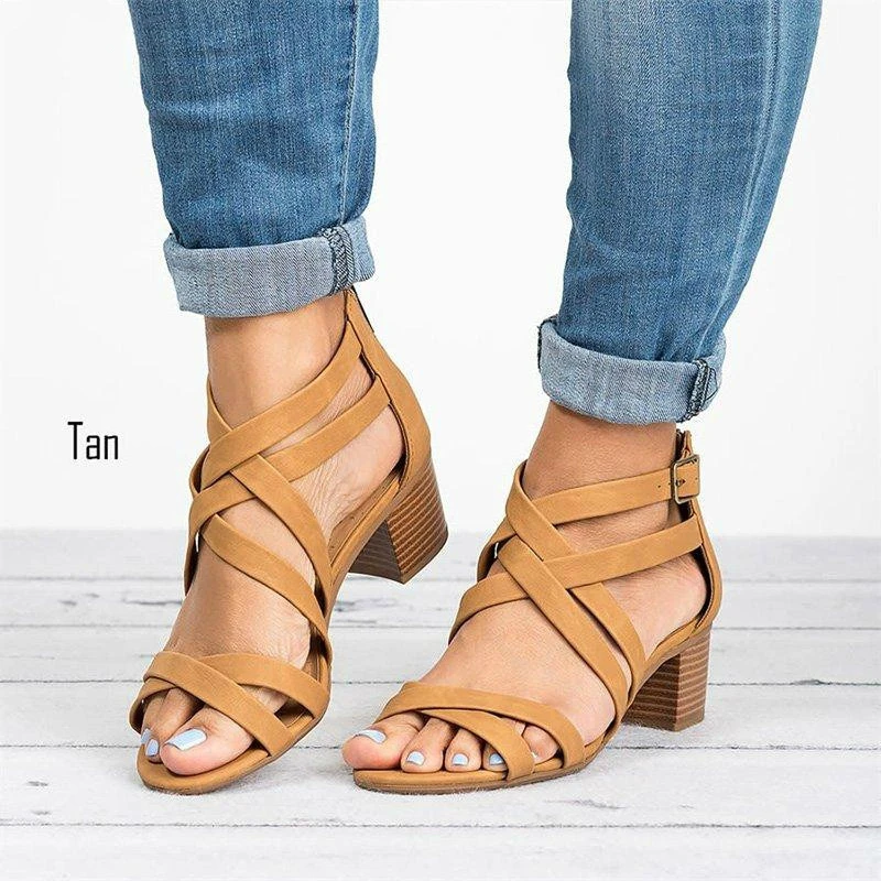 

Discount Europe Summer 2019 New Women Sandals High-heel Cross-Strap Fashion Casual Shoes Woman Med (3cm-5cm) Plus Size 35-43