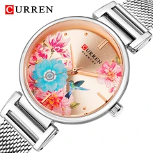 CURREN Unique Flower Women Watch Silver Rose Gold Slim Mesh Steel Strap Belt Bracelet Quartz Watches Fashion Female Relogio Gift willis women watches flora girls gift watch transparent waterproof belt watchband silicone women watches flower bracelet strap