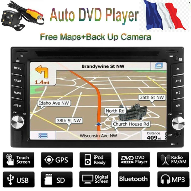 Perfect TiOODRE 6.2" HD Touch Screen 2DIN Bluetooth Car Stereo DVD Player Radio Stereo MP5 USB SD + Camera European Map 1