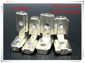 

50pcs/lot T Slot L Shape Type 90 Degree 2020 Aluminum Profile Accessories Inside Corner Connector Bracket With M4 Screw