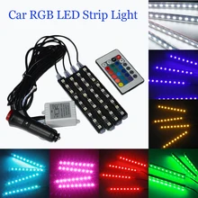 4 шт. светодиодные полосы света красочный автомобиль RGB Светодиодные полосы света автомобиля Стайлинг декоративная Атмосфера лампы автомобиля интерьер свет с пультом дистанционного управления
